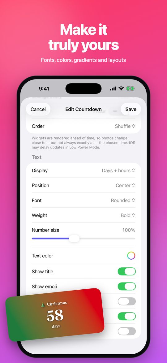 Font, color and layout options