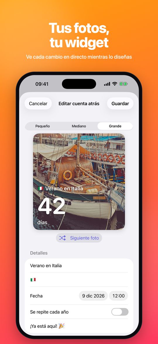 Editando una cuenta atrás con vista previa del widget